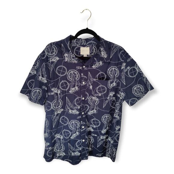American Eagle Mens Button Up, Blue Sailboat and Compass Design XL - Picture 1 of 6